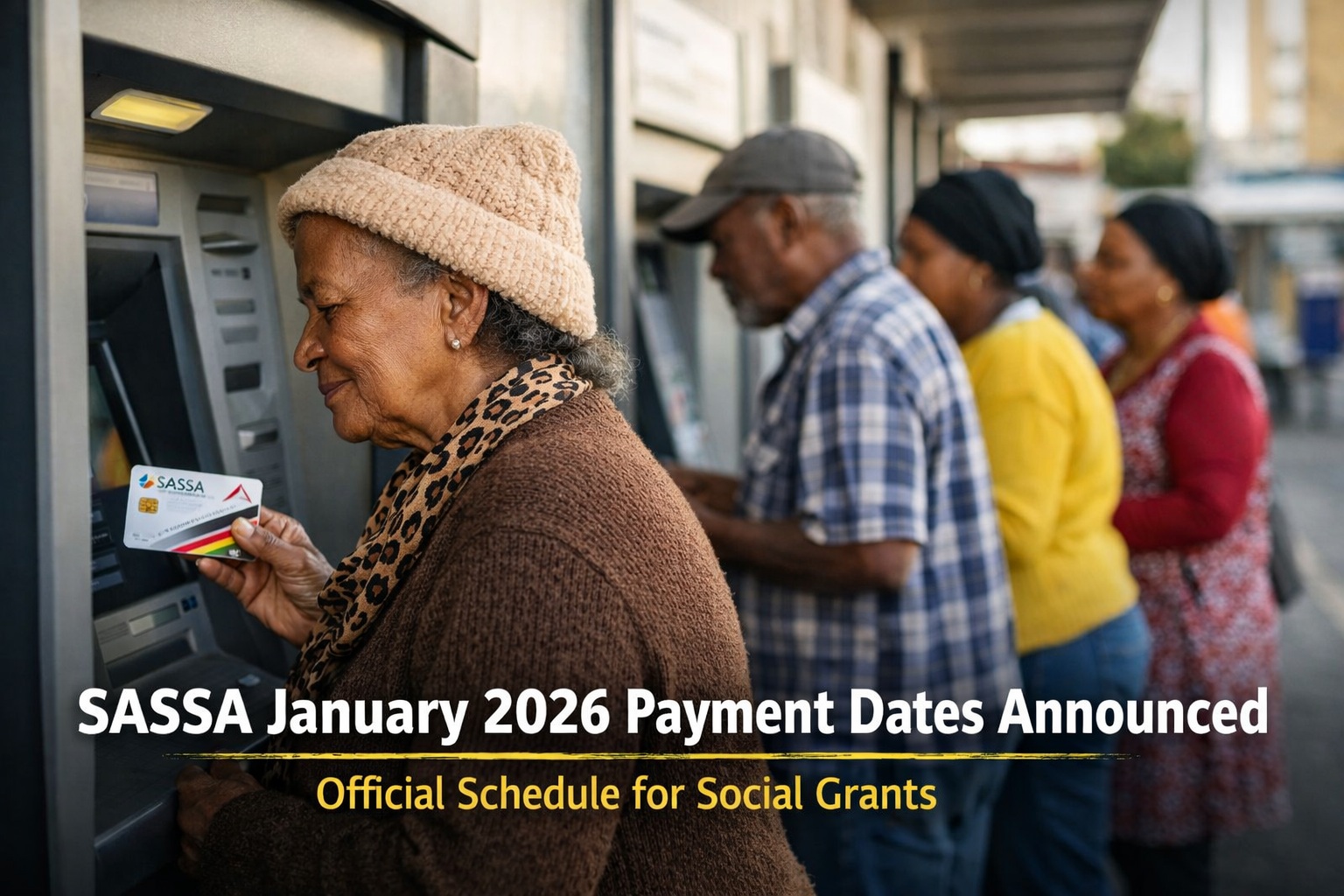 SASSA grant beneficiaries withdrawing money from ATM in South Africa