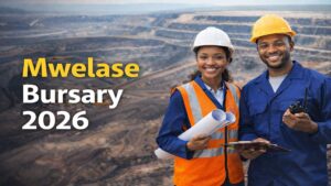Two engineering students in safety gear at a mining site representing the Mwelase Bursary 2026 opportunity in South Africa