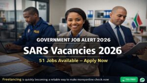 SARS Vacancies 2026 government job update showing professionals working in an official office environment with 51 jobs available