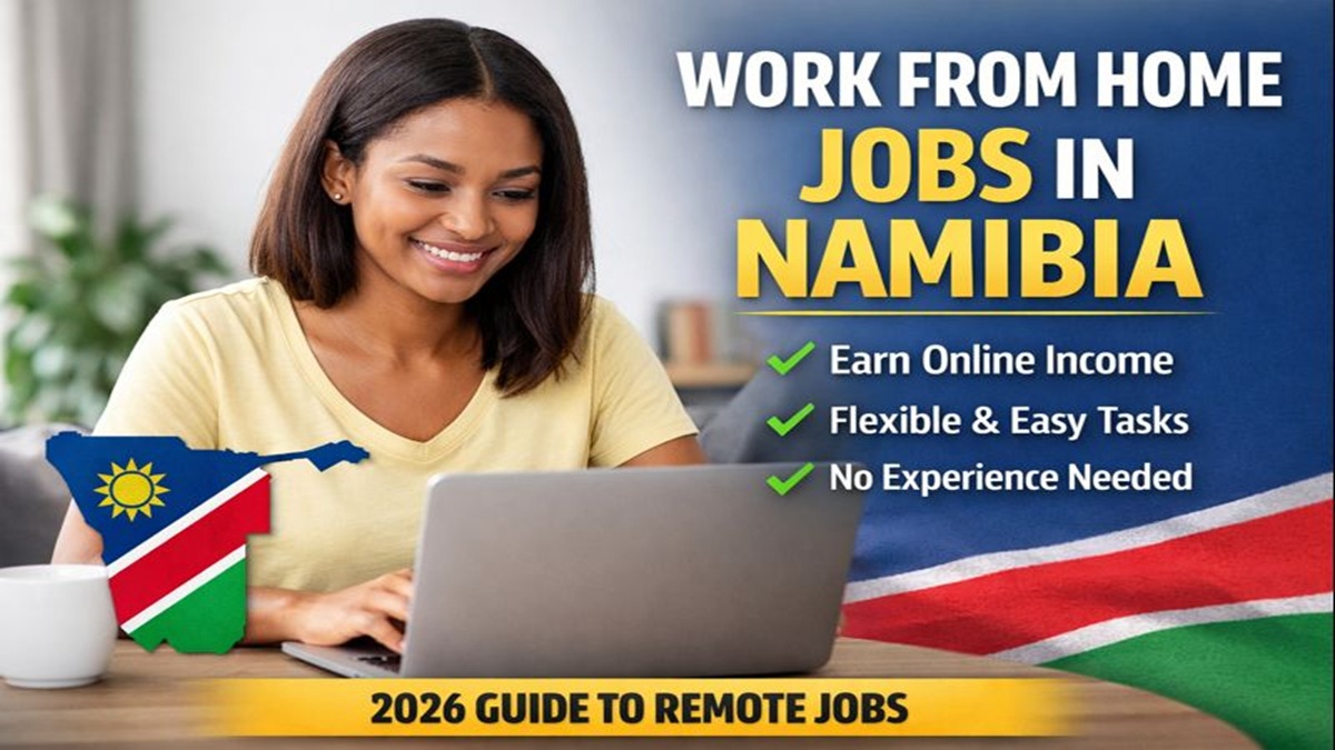 Woman working on a laptop from home in Namibia, representing work from home jobs and online income opportunities